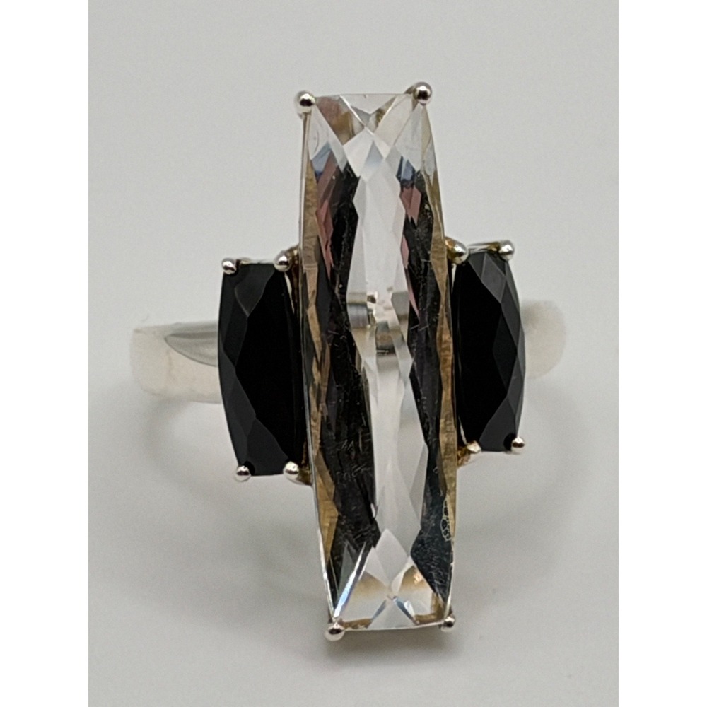 Deb Guyot Ring Sterling Silver Herkimer Quartz Black Spinel Size 9